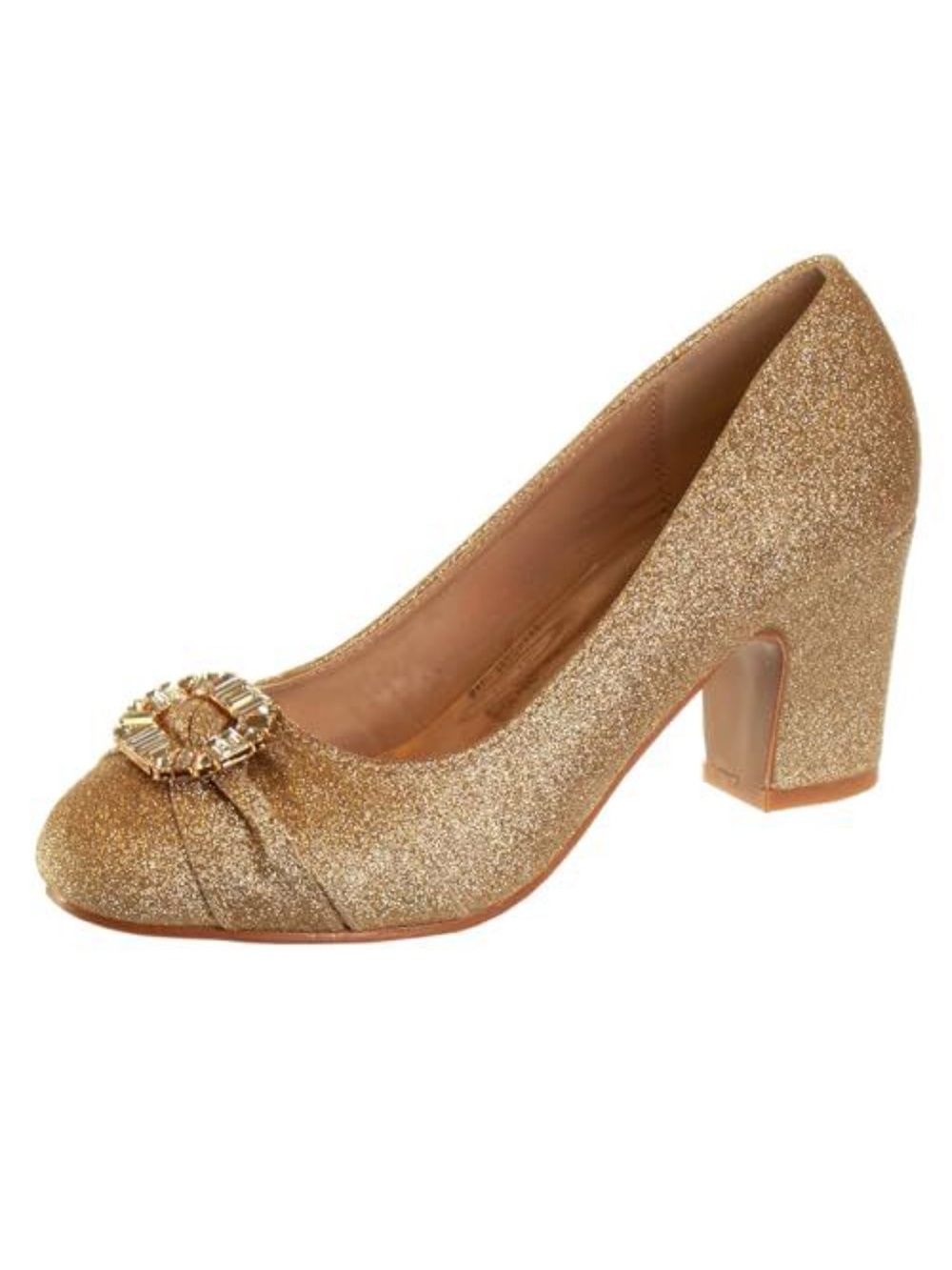 Badgley Mischka 6 Girls Gold Glitter Block Heel Pump Jewel Medallion
